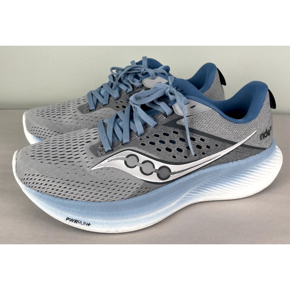 Saucony Shoes Womens 9.5 W Wide Gray Blue Ride 17 Pwr Run Form Fit Running Walk